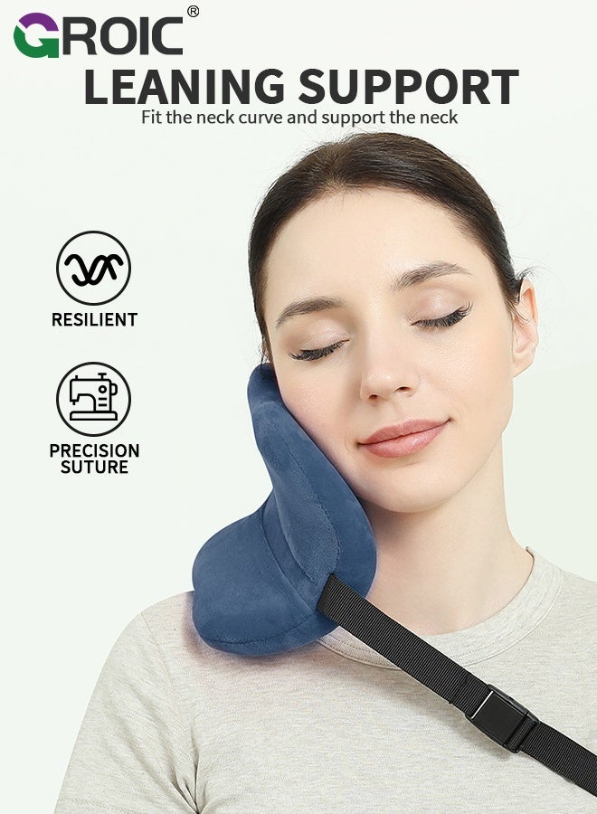 GROIC Travel Pillow for Neck, Memory Foam Neck Pillow for Comfort on Airplane, Compact and Ergonomic Design for Travel, Car Rides, and Home Use, Blue Head Support for Plane Sleeping, Ergonomic Neck Cushion - Image 3